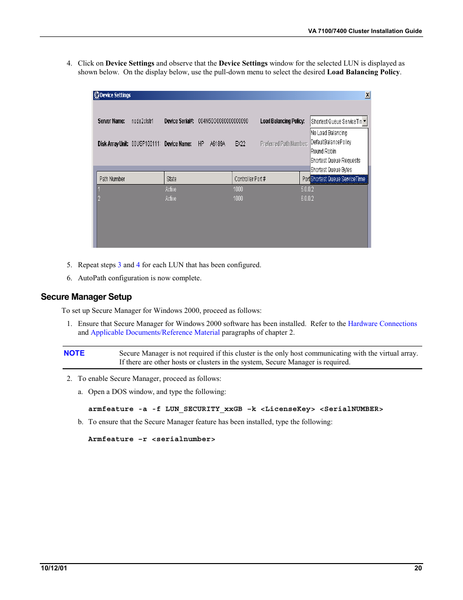 Secure manager setup | HP VA 7400 User Manual | Page 23 / 52