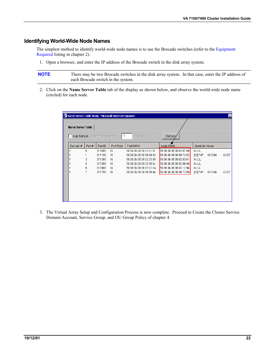 Identifying world-wide node names | HP VA 7400 User Manual | Page 25 / 52