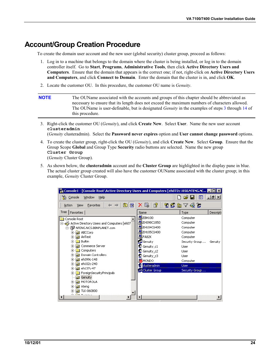 Account/group creation procedure | HP VA 7400 User Manual | Page 27 / 52