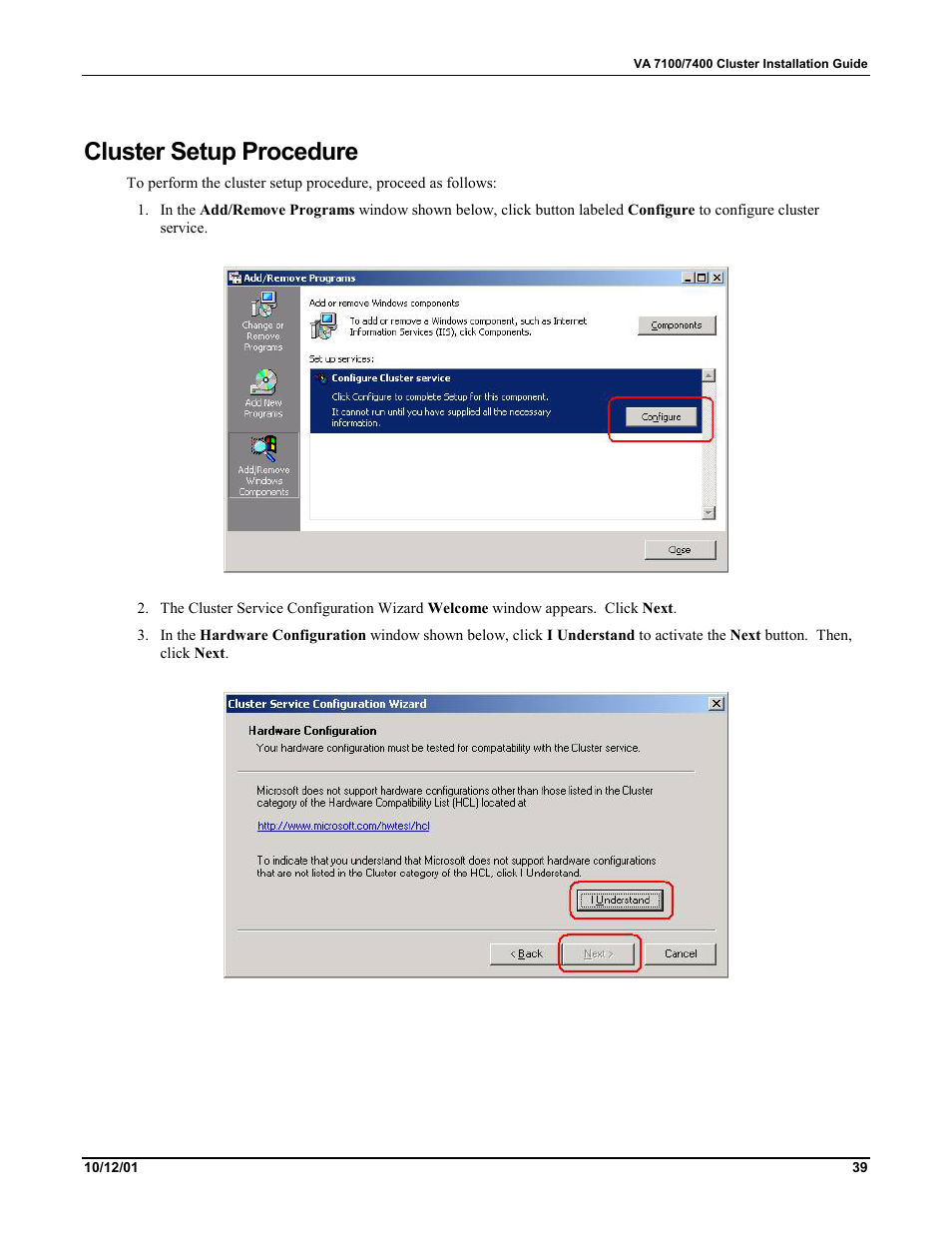 Cluster setup procedure | HP VA 7400 User Manual | Page 42 / 52