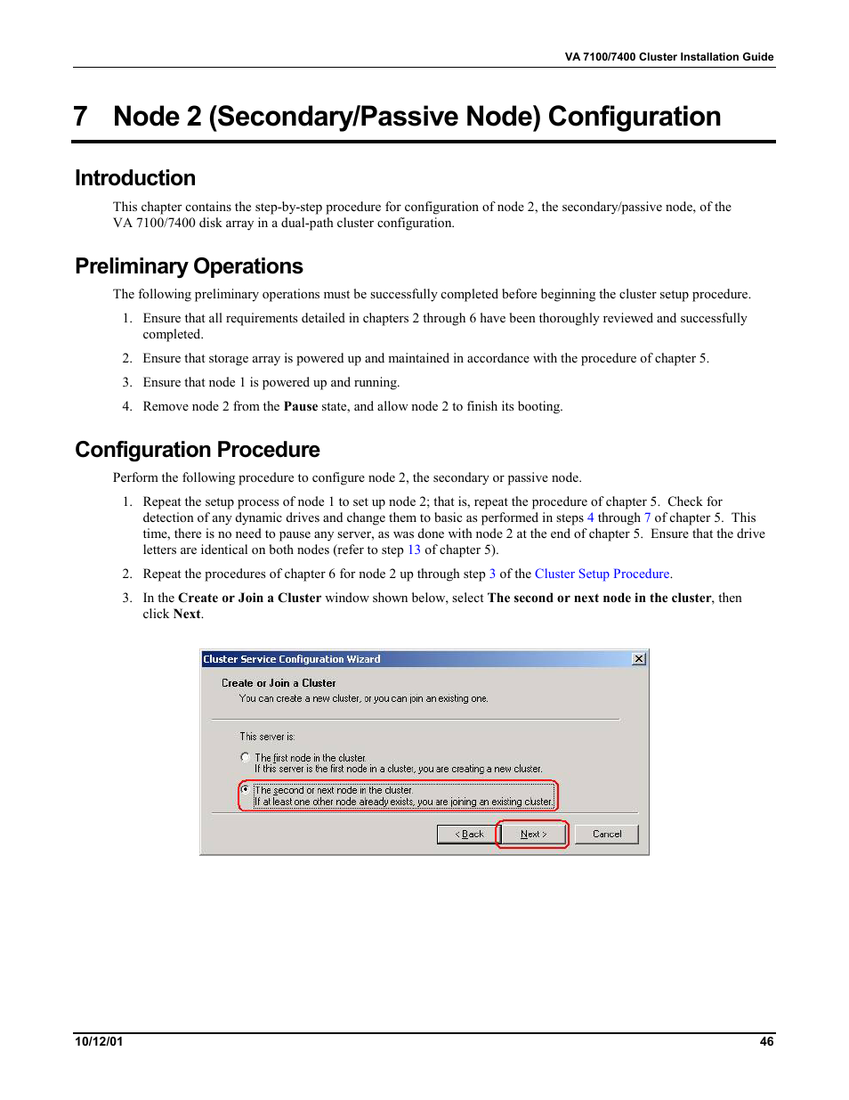 7 node 2 (secondary/passive node) configuration, Introduction, Preliminary operations | Configuration procedure, Node 2 (secondary/passive node) configuration | HP VA 7400 User Manual | Page 49 / 52