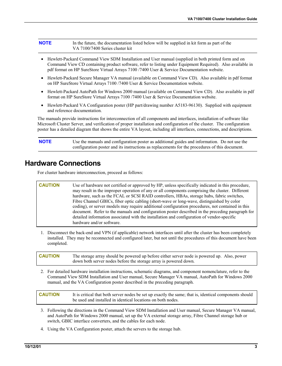 Hardware connections | HP VA 7400 User Manual | Page 6 / 52