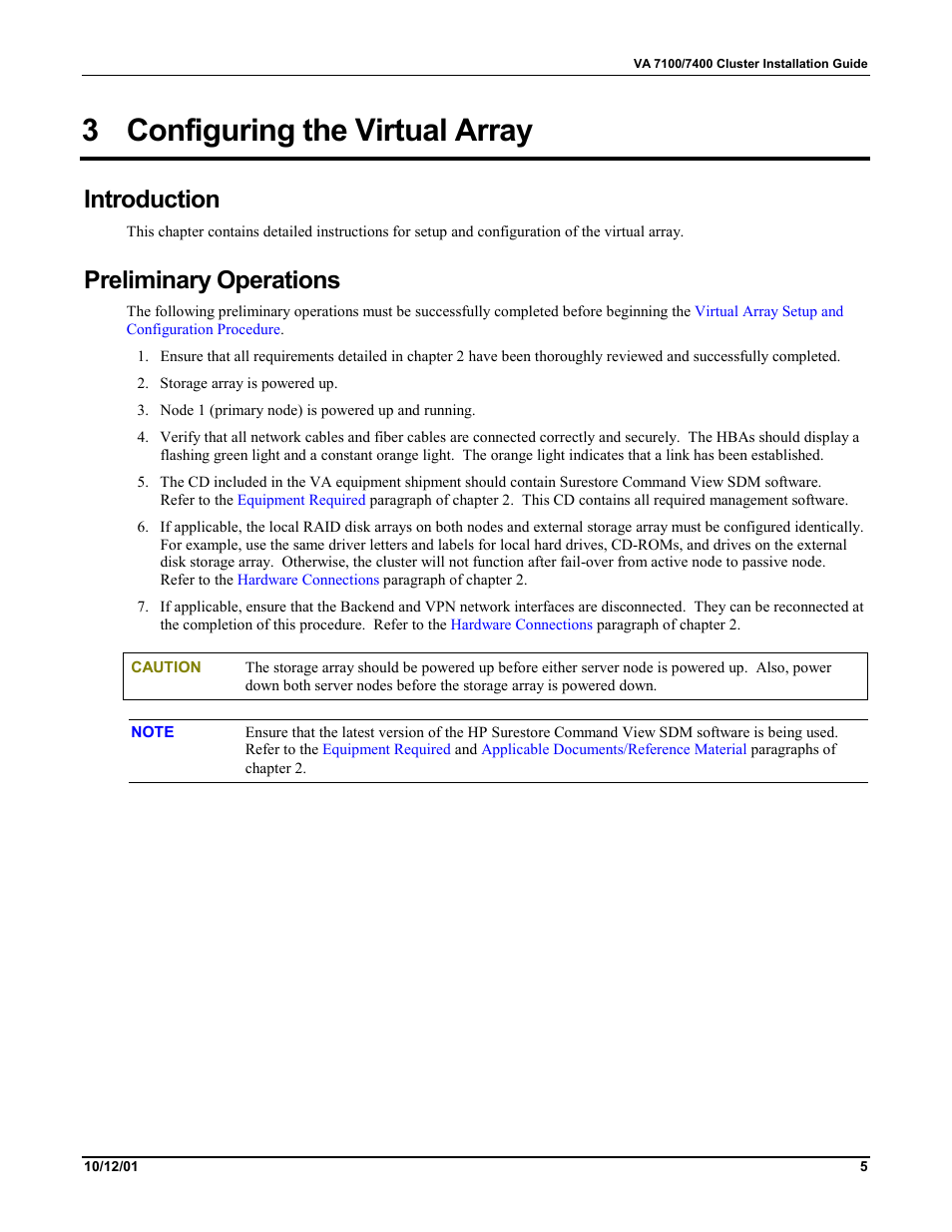 3 configuring the virtual array, Introduction, Preliminary operations | Configuring the virtual array | HP VA 7400 User Manual | Page 8 / 52