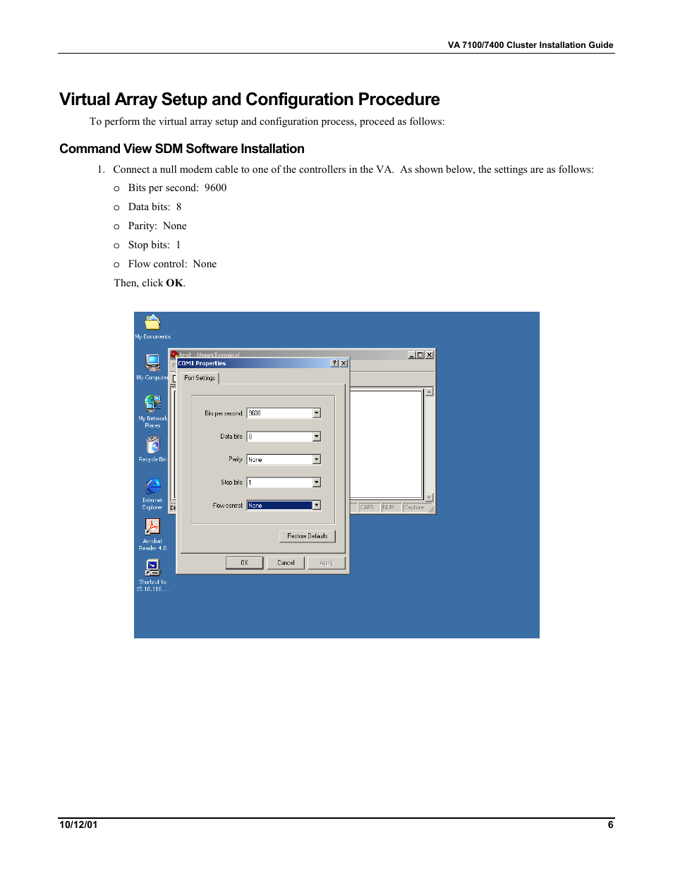 Virtual array setup and configuration procedure, Command view sdm software installation, Virtual array setup and | Configuration procedure | HP VA 7400 User Manual | Page 9 / 52