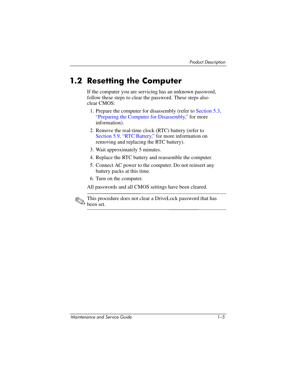 2 resetting the computer, 2 resetting the computer –5 | HP V4200 User Manual | Page 11 / 273