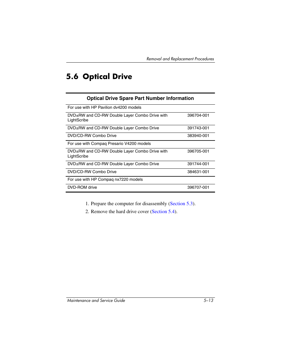 6 optical drive, 6 optical drive –13, Optical drive | HP V4200 User Manual | Page 119 / 273