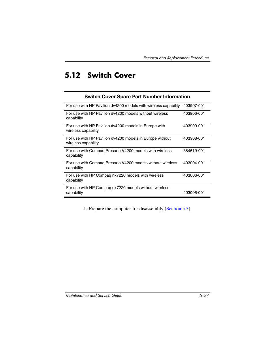 12 switch cover, 12 switch cover –27, Switch cover | HP V4200 User Manual | Page 133 / 273