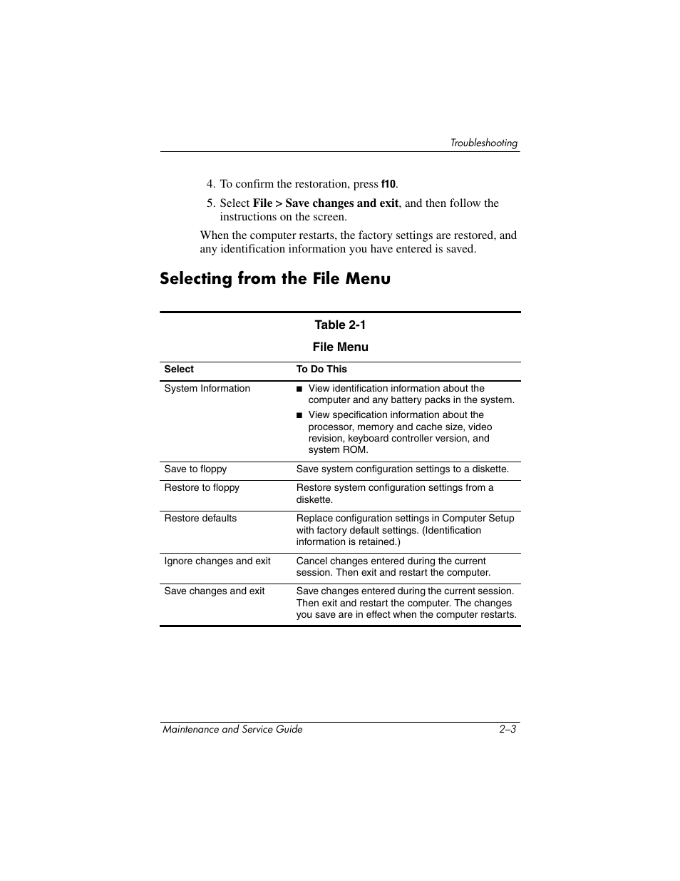 Selecting from the file menu, Selecting from the file menu –3 | HP V4200 User Manual | Page 35 / 273
