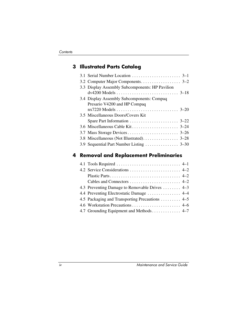 HP V4200 User Manual | Page 4 / 273