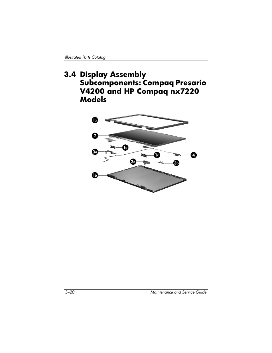 4 display assembly subcomponents: compaq, Presario v4200 and hp compaq nx7220 models –20 | HP V4200 User Manual | Page 80 / 273