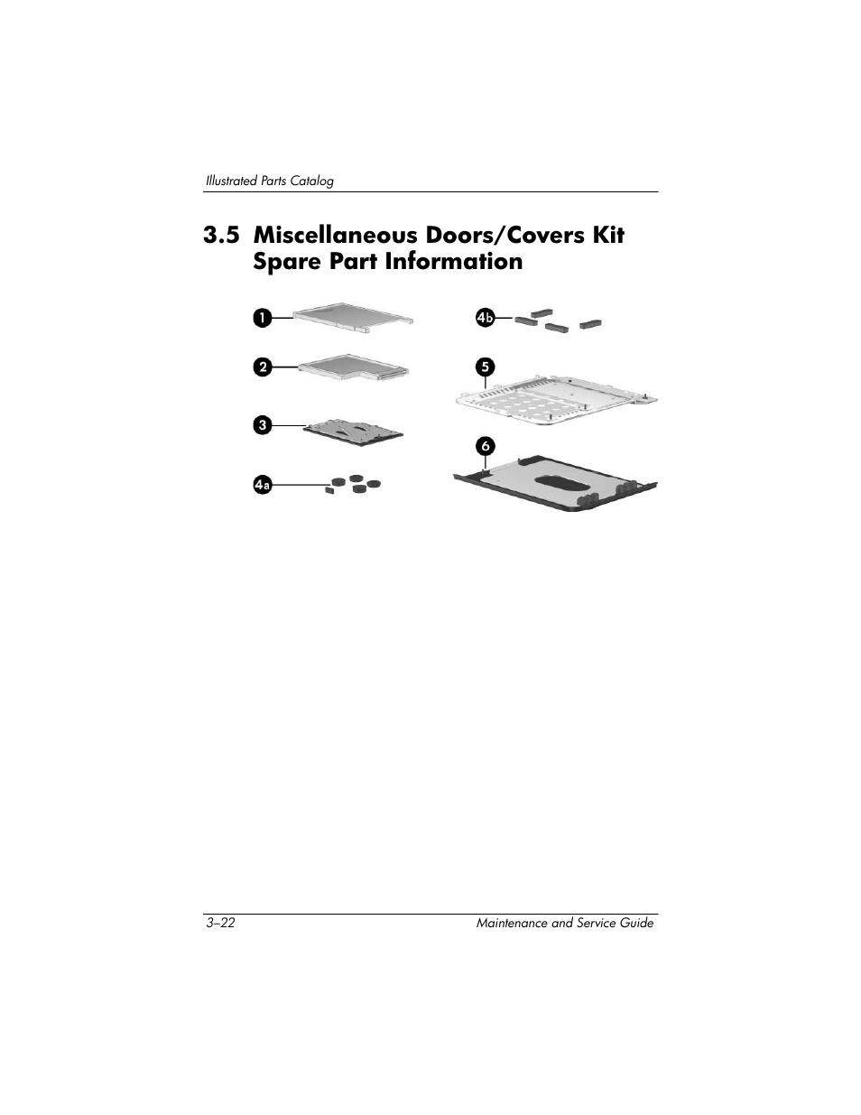 5 miscellaneous doors/covers kit, Spare part information –22 | HP V4200 User Manual | Page 82 / 273