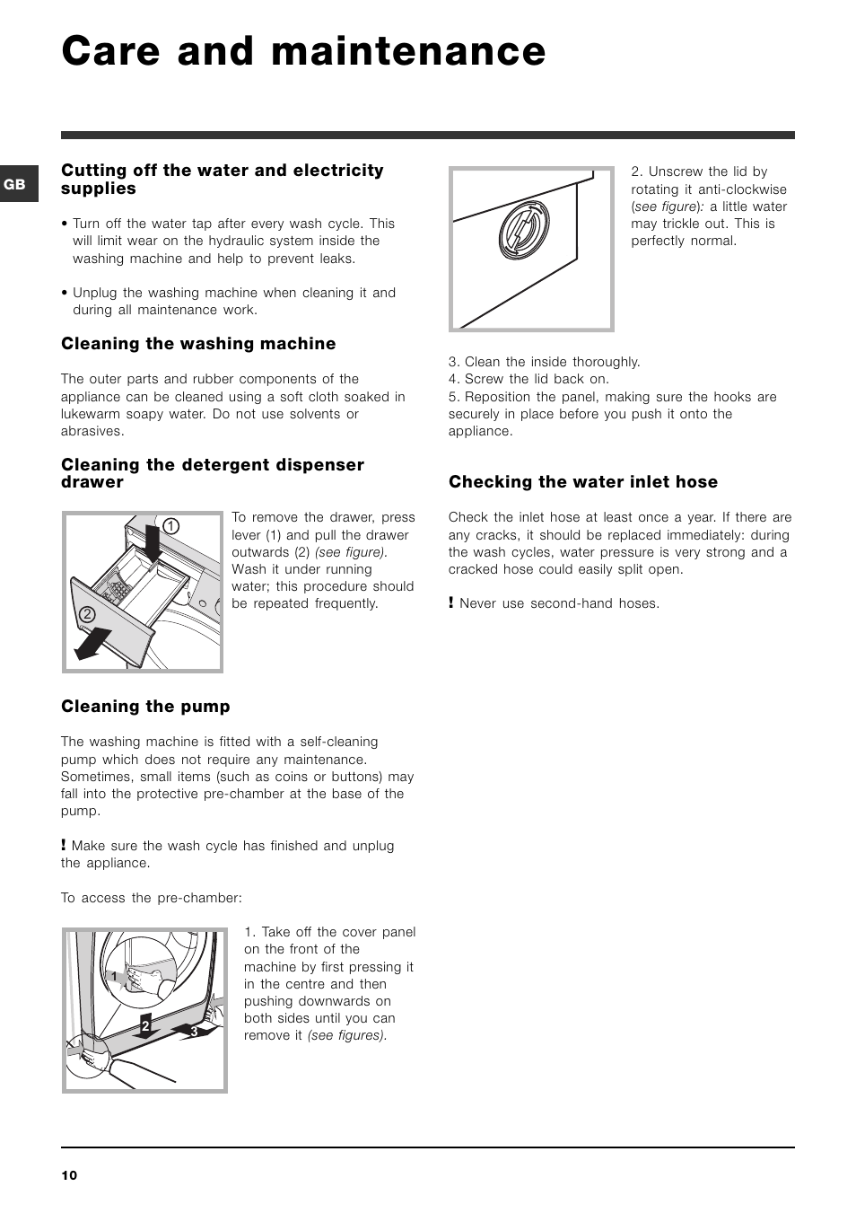 Care and maintenance | Indesit PWE 8148S User Manual | Page 10 / 84