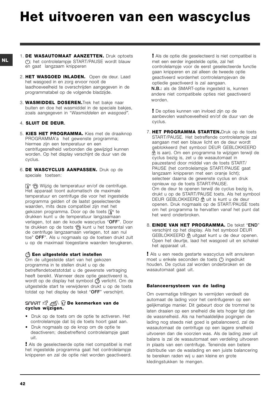 Het uitvoeren van een wascyclus | Indesit PWE 8148S User Manual | Page 42 / 84