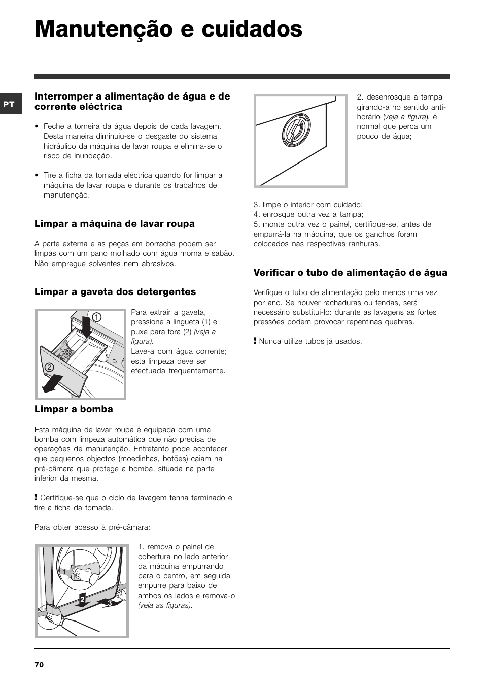 Manutenção e cuidados | Indesit PWE 8148S User Manual | Page 70 / 84