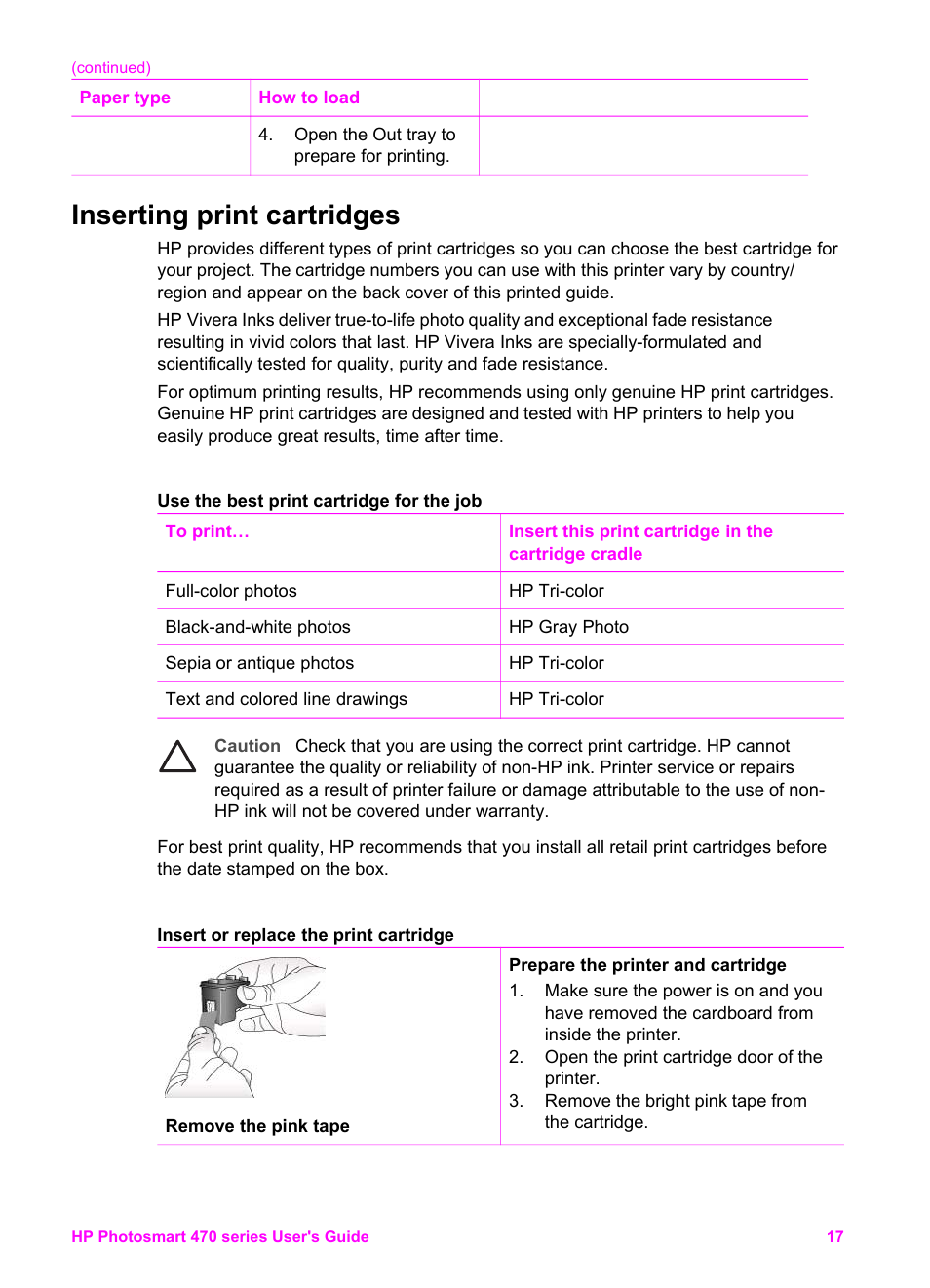 Inserting print cartridges | HP 470 series User Manual | Page 22 / 77