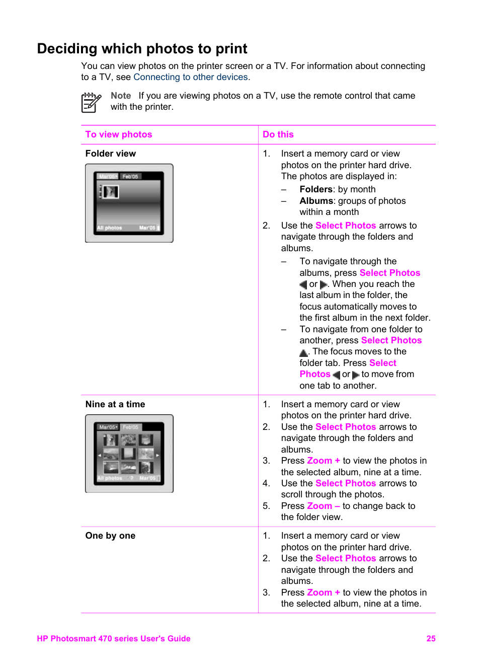 Deciding which photos to print | HP 470 series User Manual | Page 30 / 77