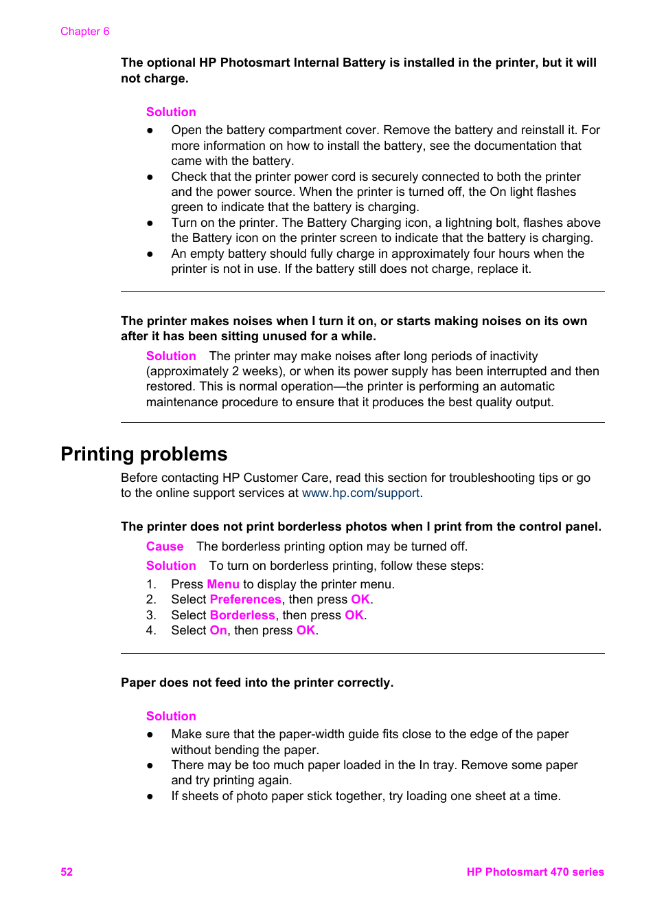 Printing problems | HP 470 series User Manual | Page 57 / 77