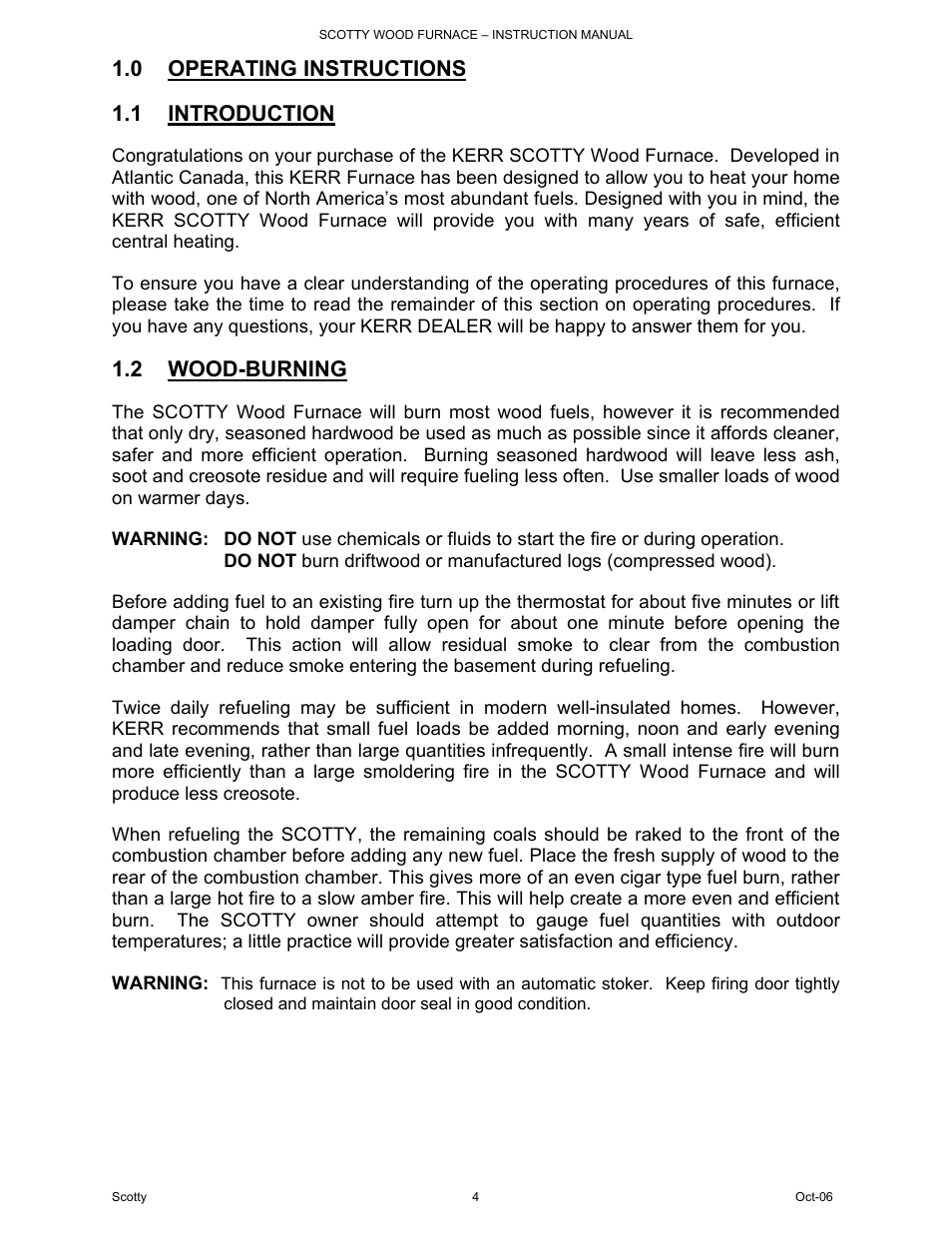 0 operating instructions, 1 introduction, 2 wood-burning | HP DB-102 User Manual | Page 4 / 24