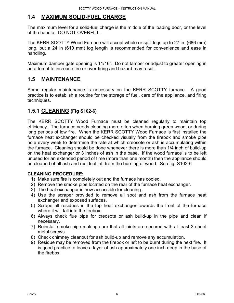 4 maximum solid-fuel charge, 5 maintenance, 1 cleaning | HP DB-102 User Manual | Page 6 / 24