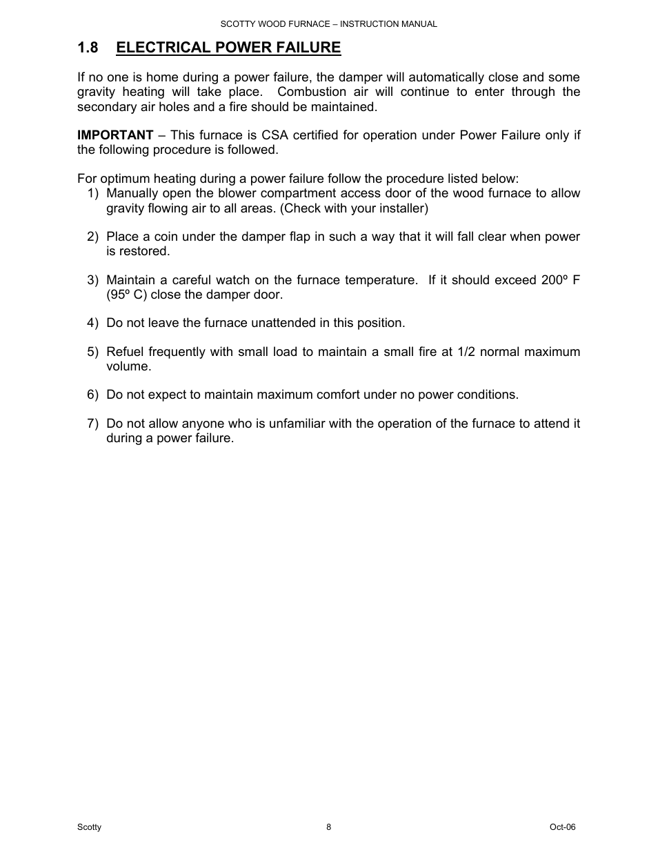 8 electrical power failure | HP DB-102 User Manual | Page 8 / 24