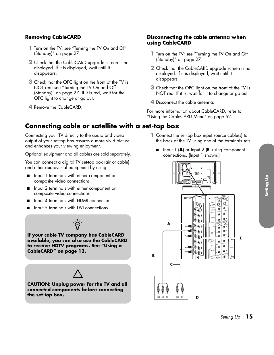 Cable / satellite with a set-top-box, Connecting cable or satellite with a set-top box | HP LC3700N User Manual | Page 25 / 118