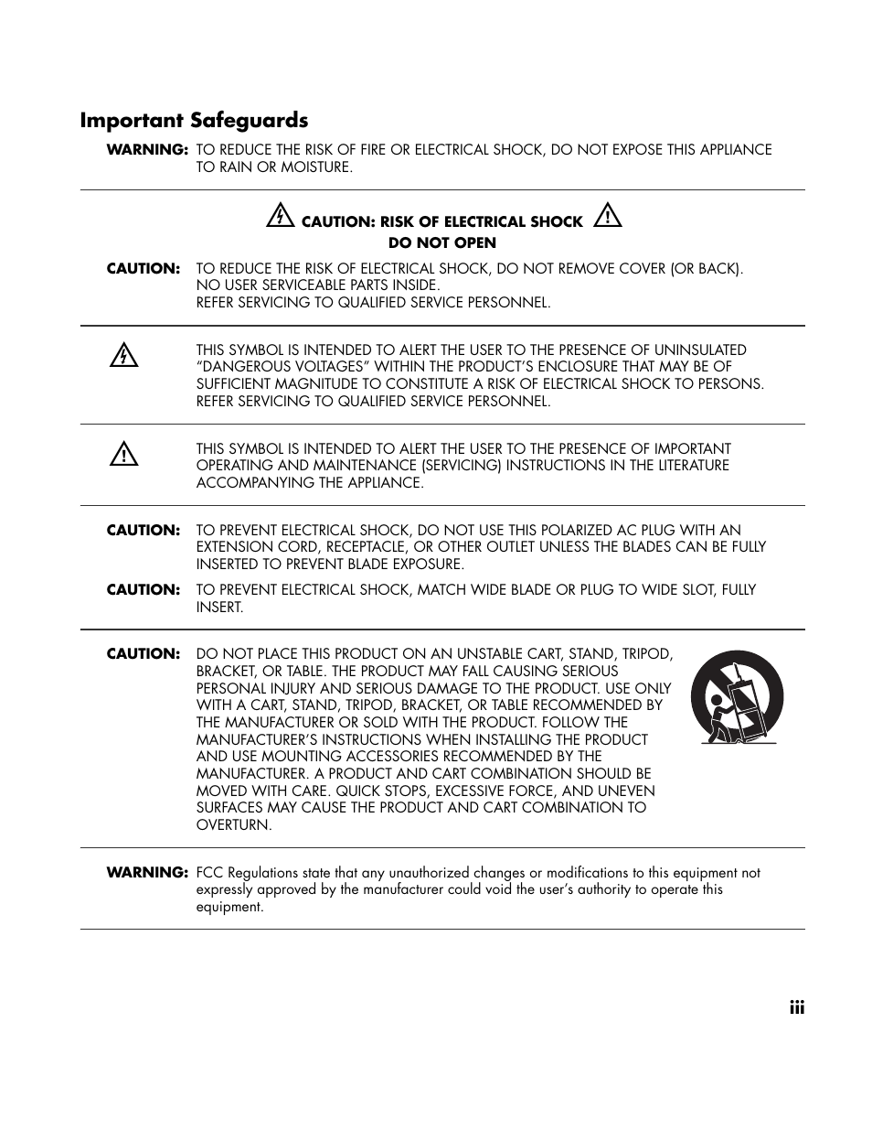 Important safeguards | HP LC3700N User Manual | Page 3 / 118