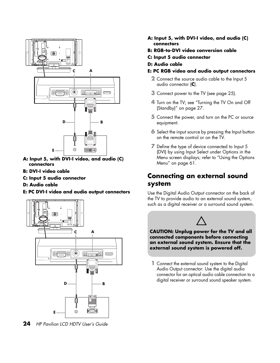 Audio output, Connecting an external sound system | HP LC3700N User Manual | Page 34 / 118