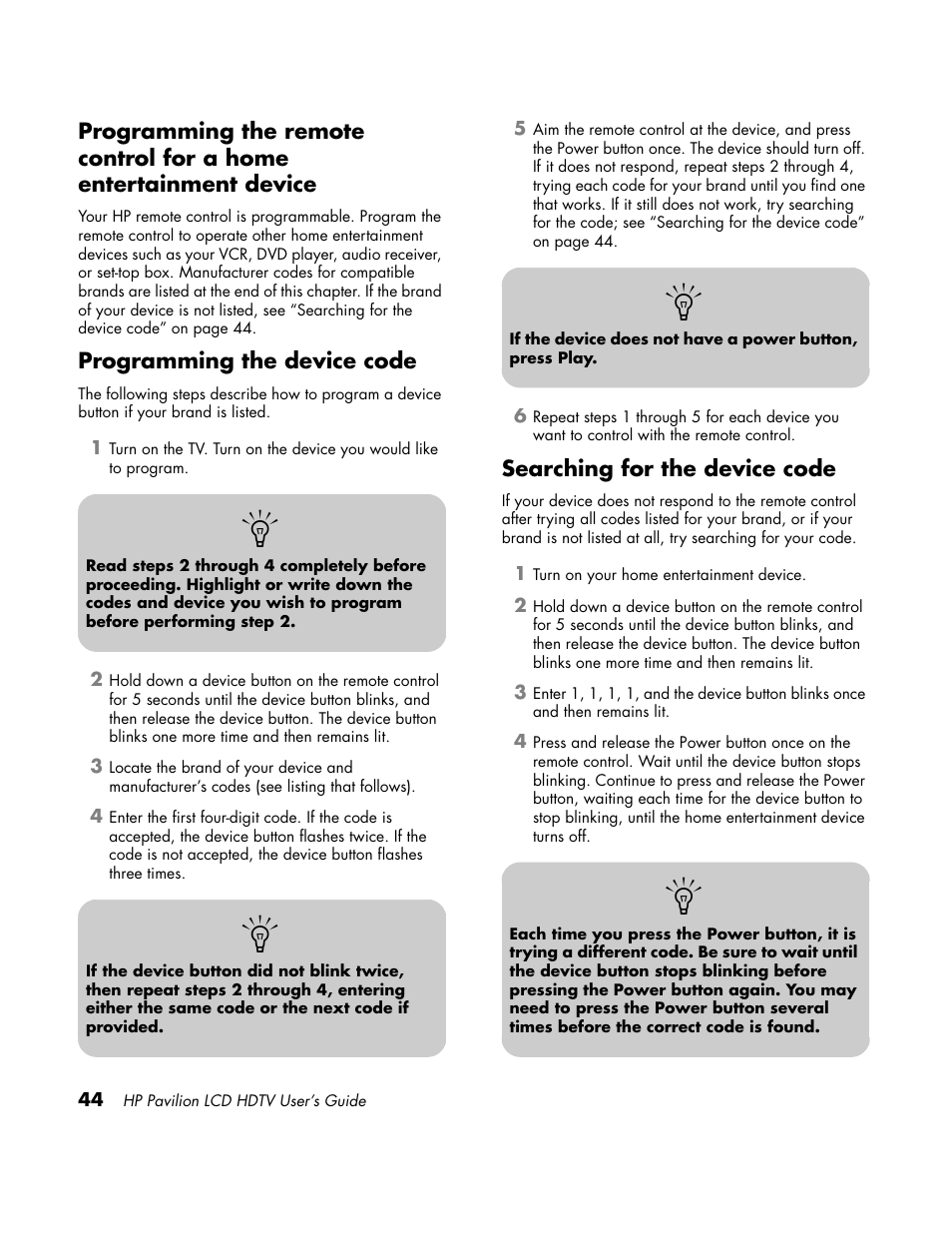 Programming the remote control | HP LC3700N User Manual | Page 54 / 118