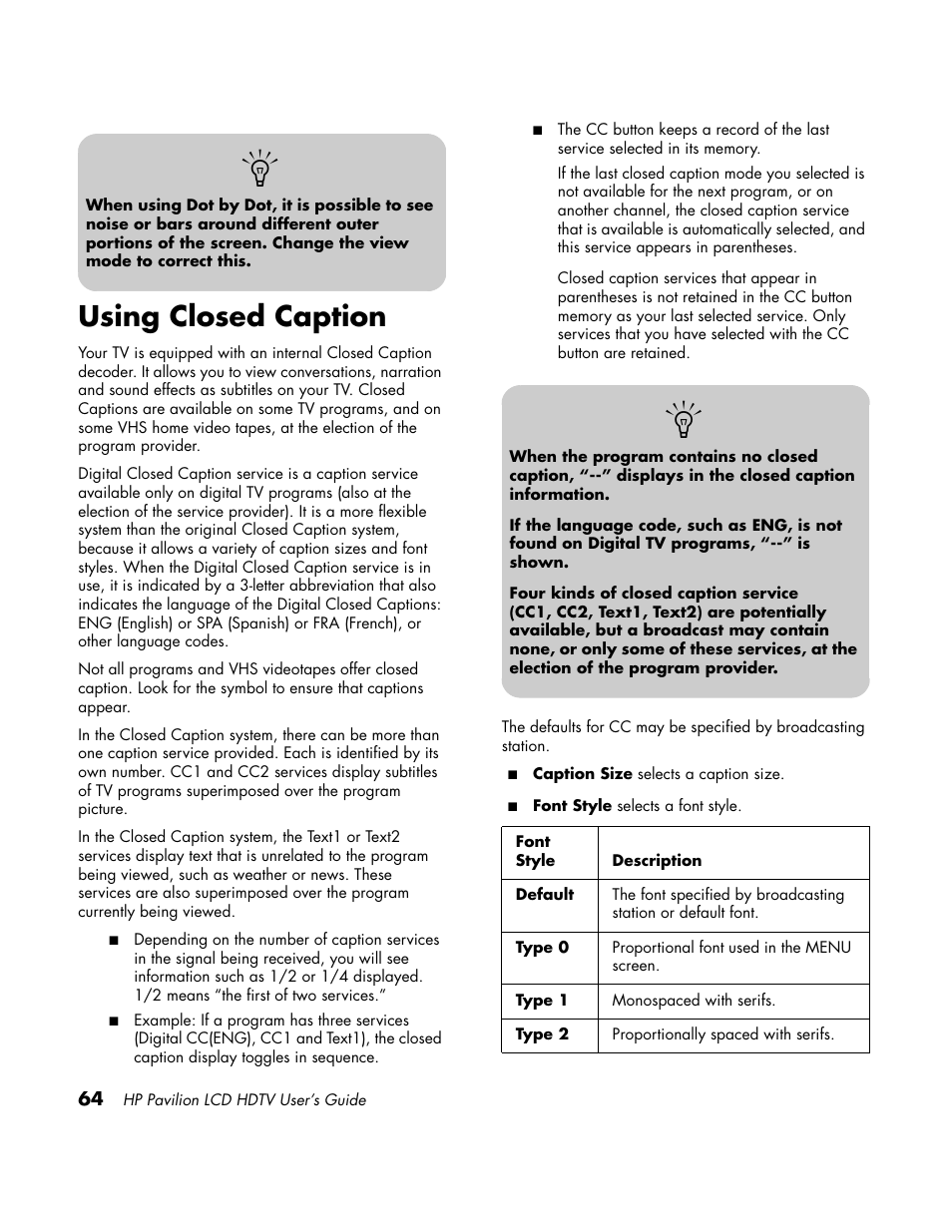 Closed caption, Using closed caption | HP LC3700N User Manual | Page 74 / 118