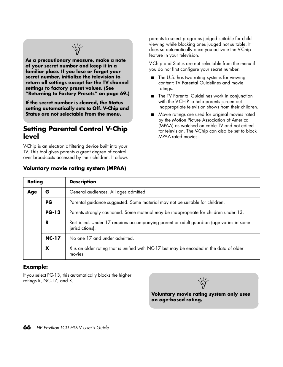 Setting parental control v-chip level | HP LC3700N User Manual | Page 76 / 118