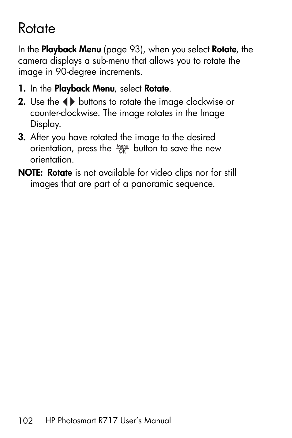 Rotate, Rotate on | HP R717 User Manual | Page 102 / 217