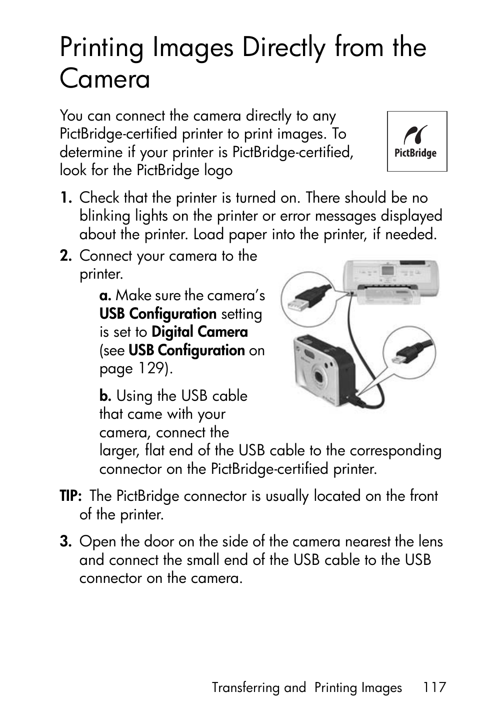 Printing images directly from the camera, Printing images directly from the camera on | HP R717 User Manual | Page 117 / 217