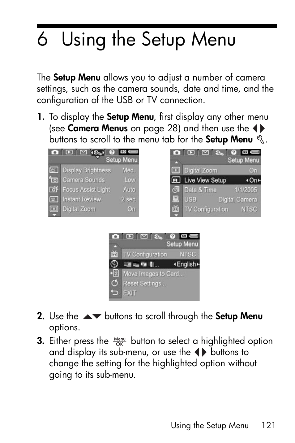 Using the setup menu, Chapter 6, using the setup menu, 6 using the setup menu | HP R717 User Manual | Page 121 / 217