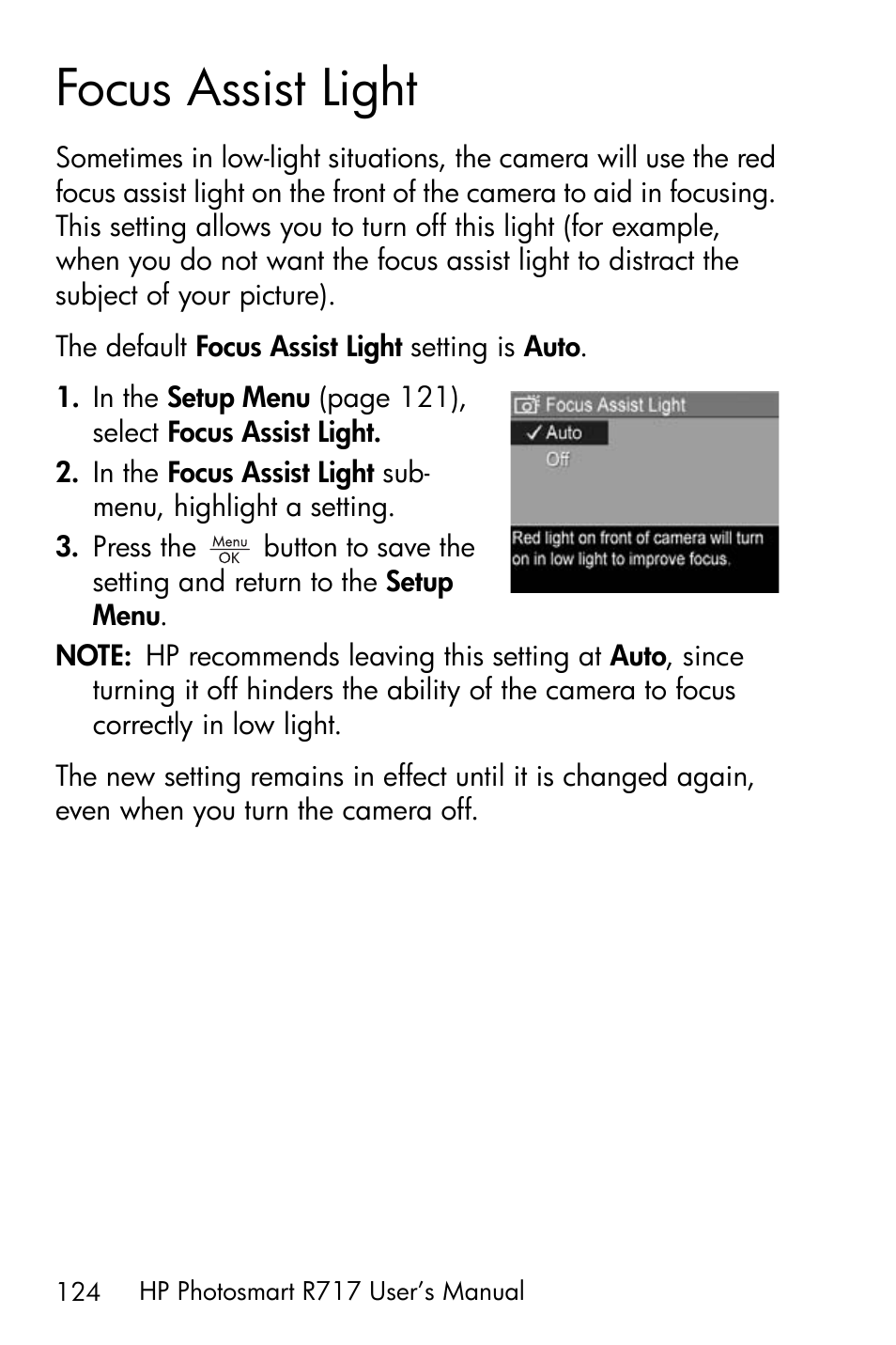 Focus assist light | HP R717 User Manual | Page 124 / 217