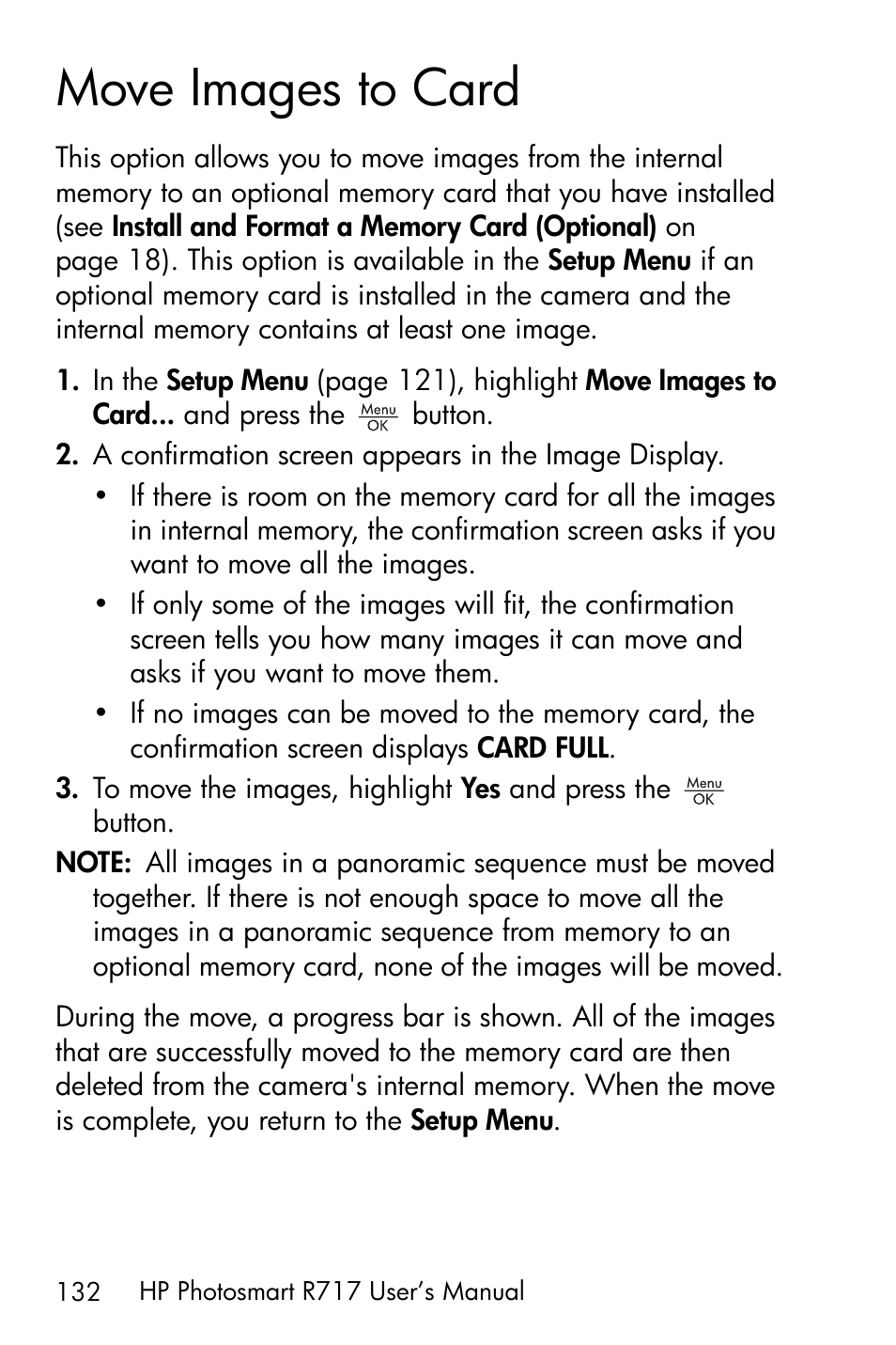 Move images to card | HP R717 User Manual | Page 132 / 217