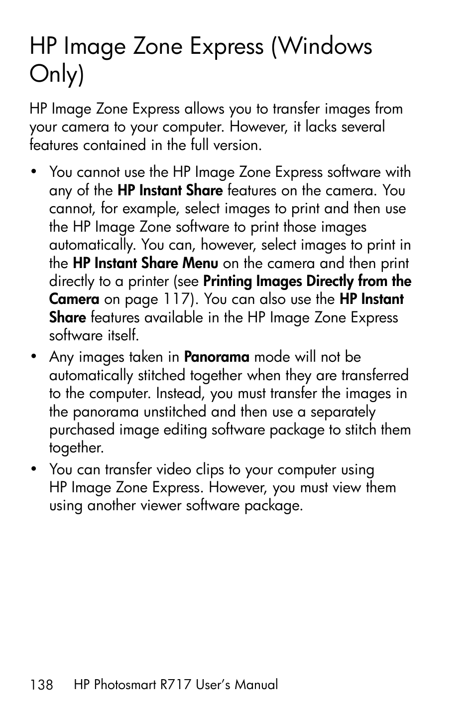 Hp image zone express (windows only) | HP R717 User Manual | Page 138 / 217