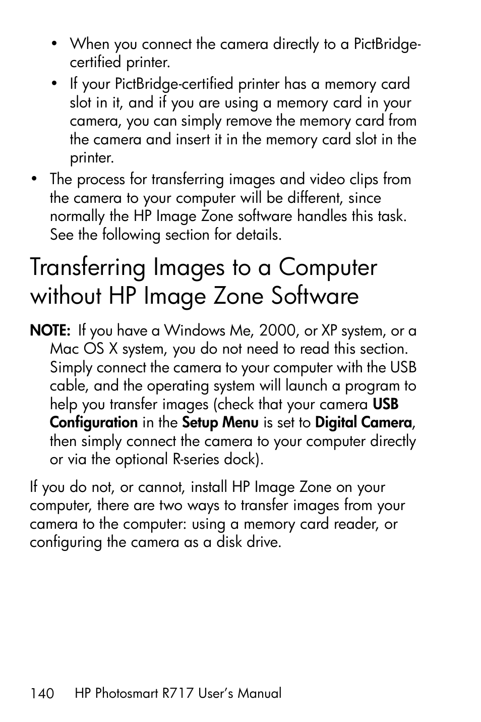 Transferring images to a computer without, Hp image zone software | HP R717 User Manual | Page 140 / 217