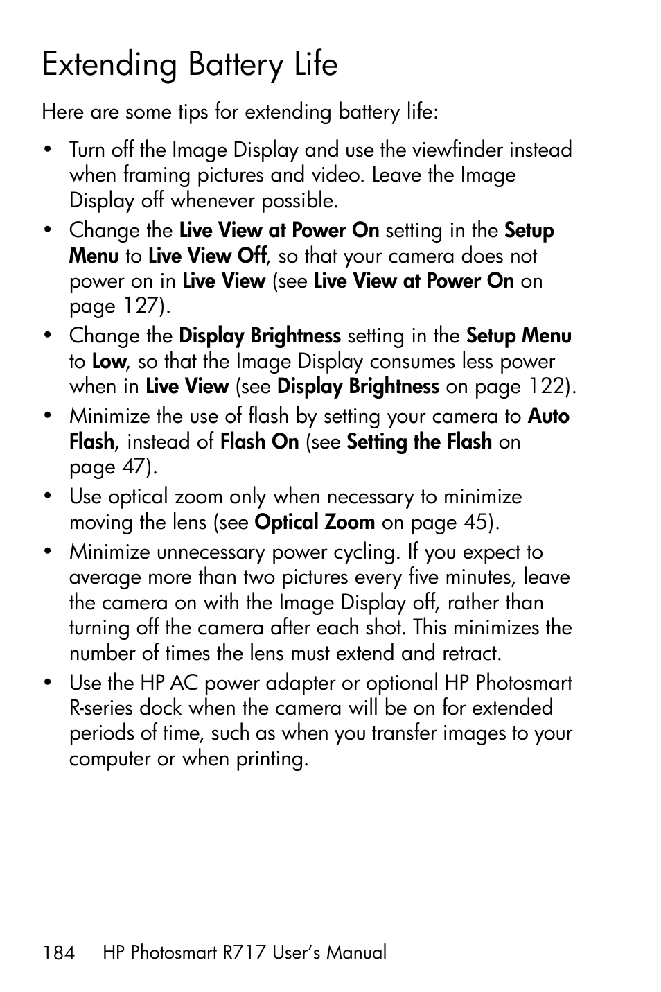 Extending battery life, Extending battery life on | HP R717 User Manual | Page 184 / 217