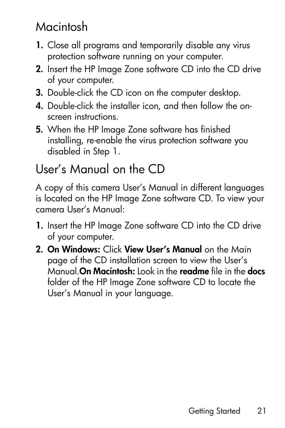 Macintosh, User’s manual on the cd | HP R717 User Manual | Page 21 / 217