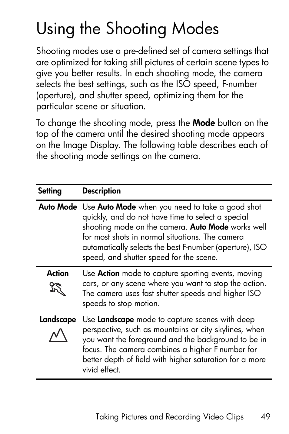 Using the shooting modes | HP R717 User Manual | Page 49 / 217