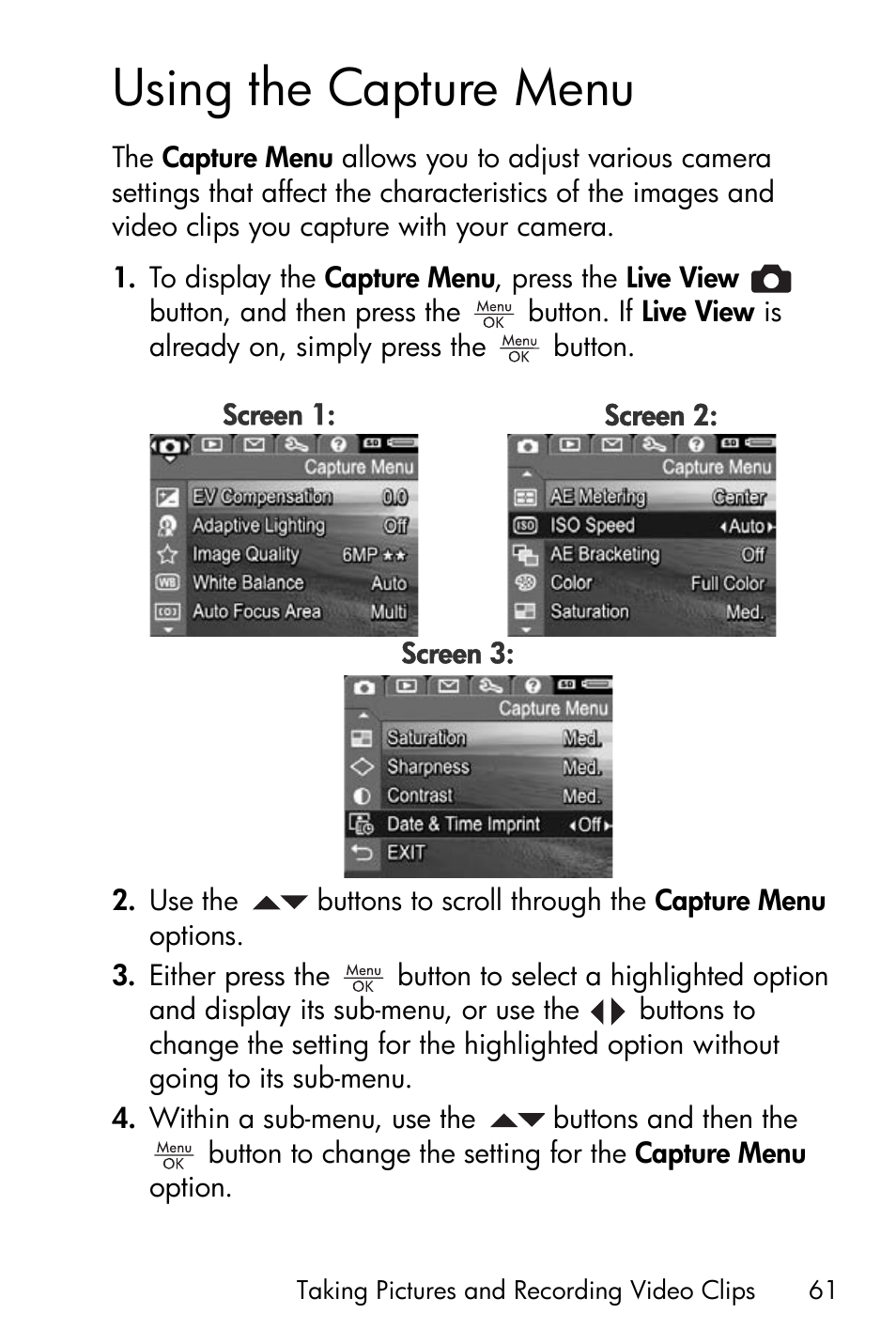 Using the capture menu | HP R717 User Manual | Page 61 / 217