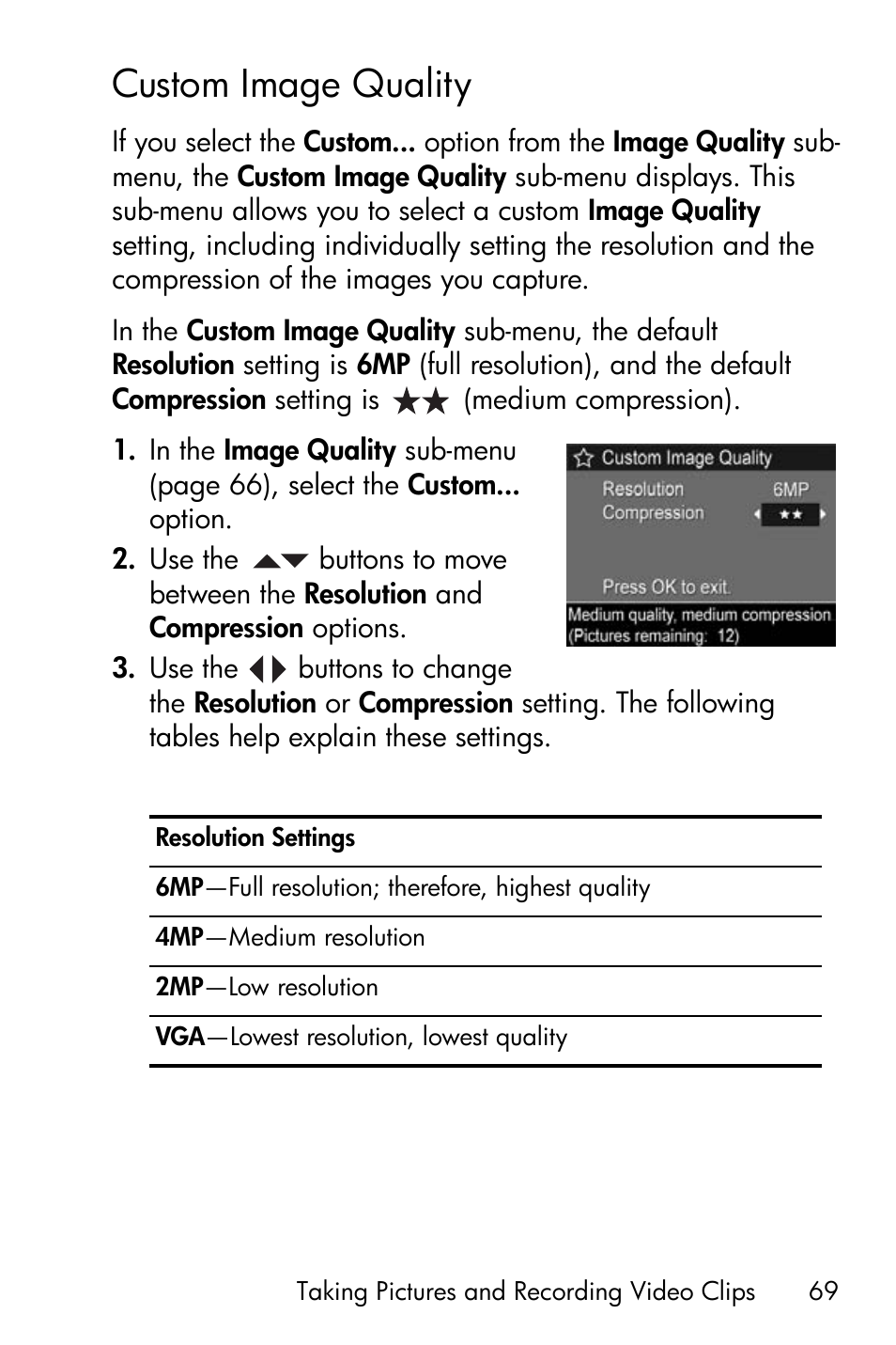 Custom image quality | HP R717 User Manual | Page 69 / 217