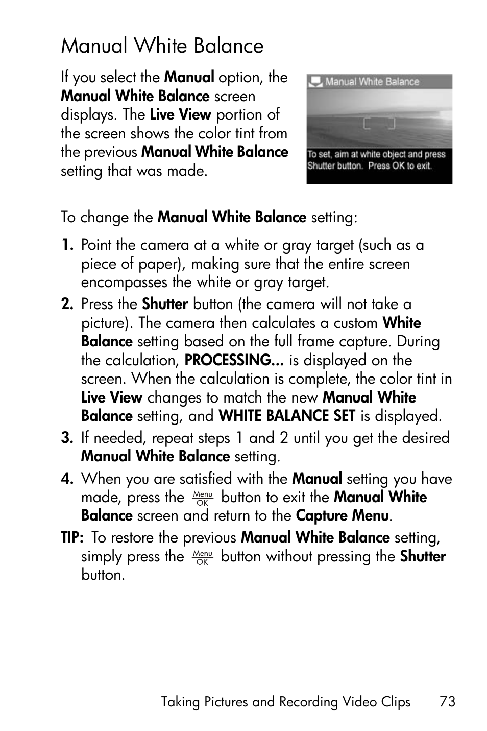 Manual white balance | HP R717 User Manual | Page 73 / 217