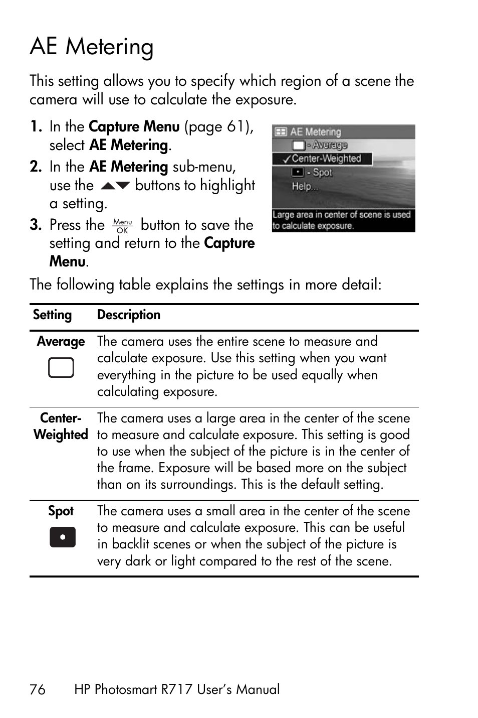 Ae metering | HP R717 User Manual | Page 76 / 217