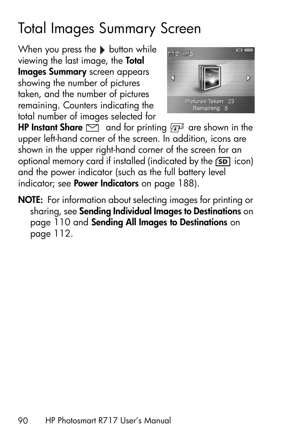 Total images summary screen | HP R717 User Manual | Page 90 / 217