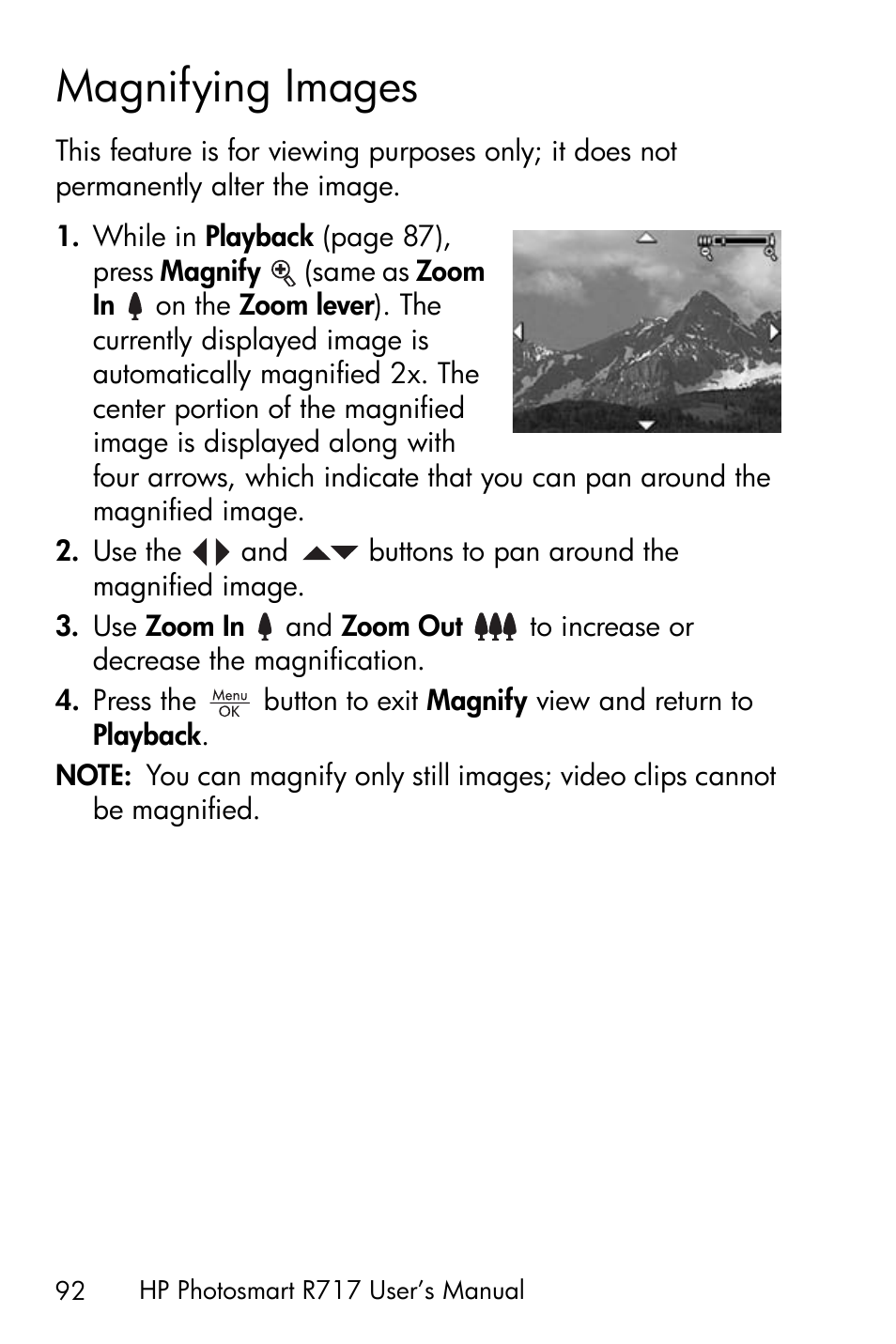 Magnifying images, Magnifying images on | HP R717 User Manual | Page 92 / 217