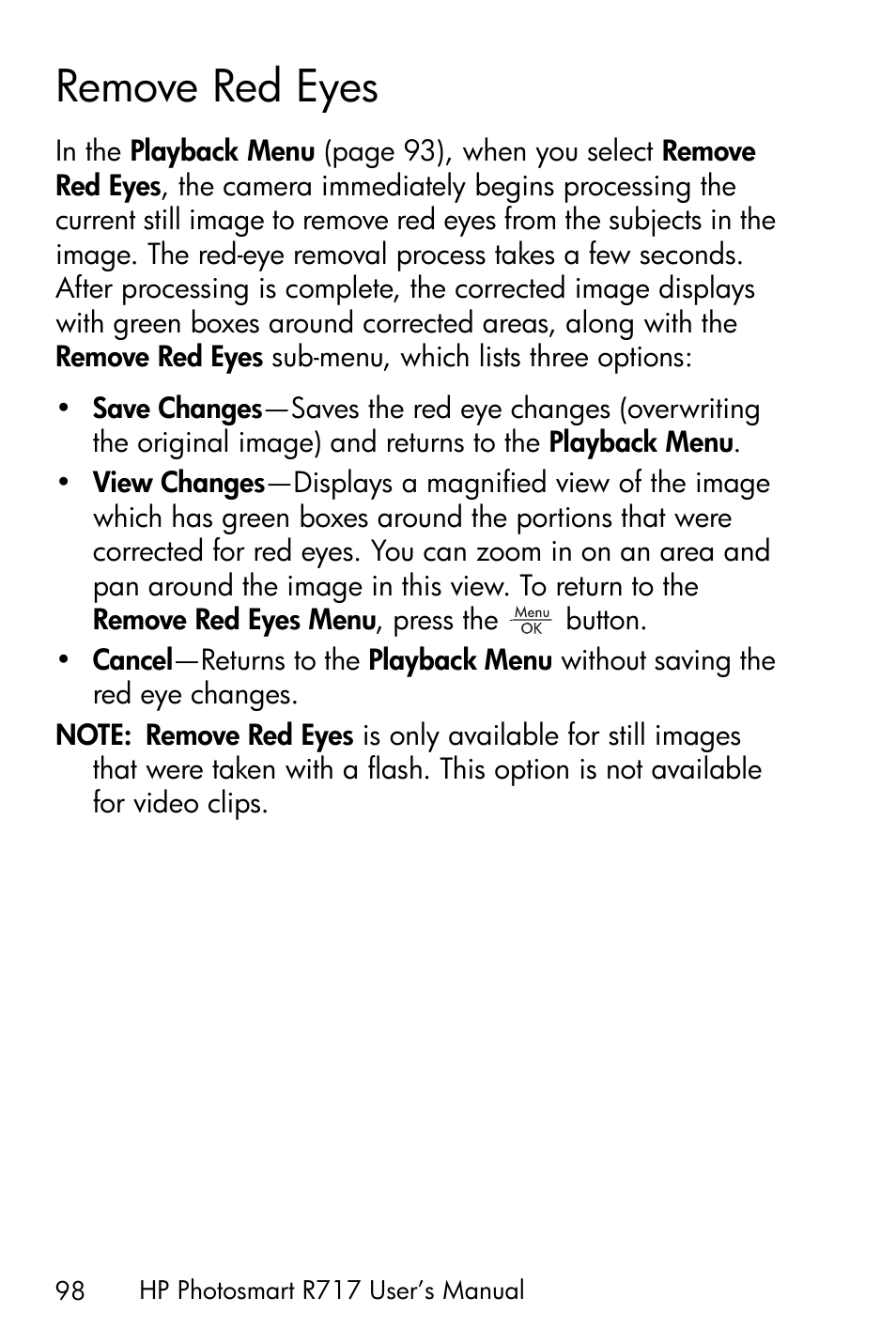 Remove red eyes | HP R717 User Manual | Page 98 / 217
