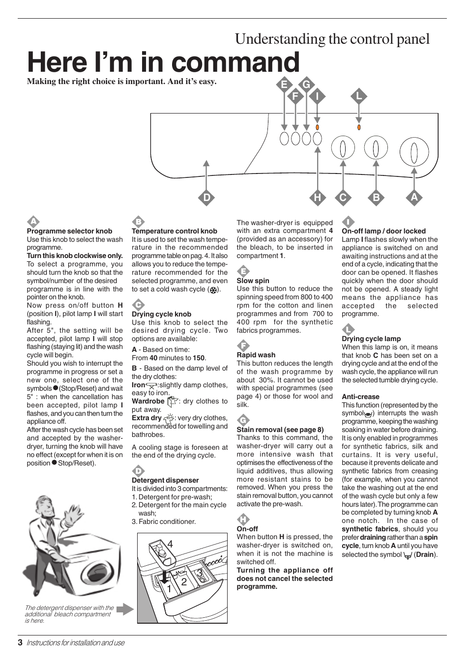 Here i’m in command, Understanding the control panel | Indesit WD 84 T User Manual | Page 6 / 80