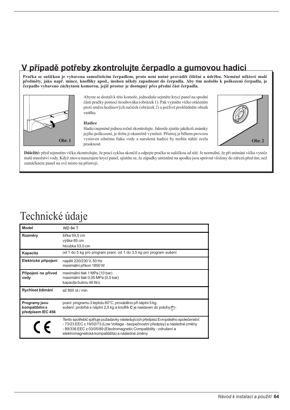 Technické údaje | Indesit WD 84 T User Manual | Page 67 / 80
