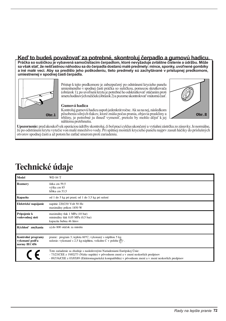 Technické údaje | Indesit WD 84 T User Manual | Page 75 / 80